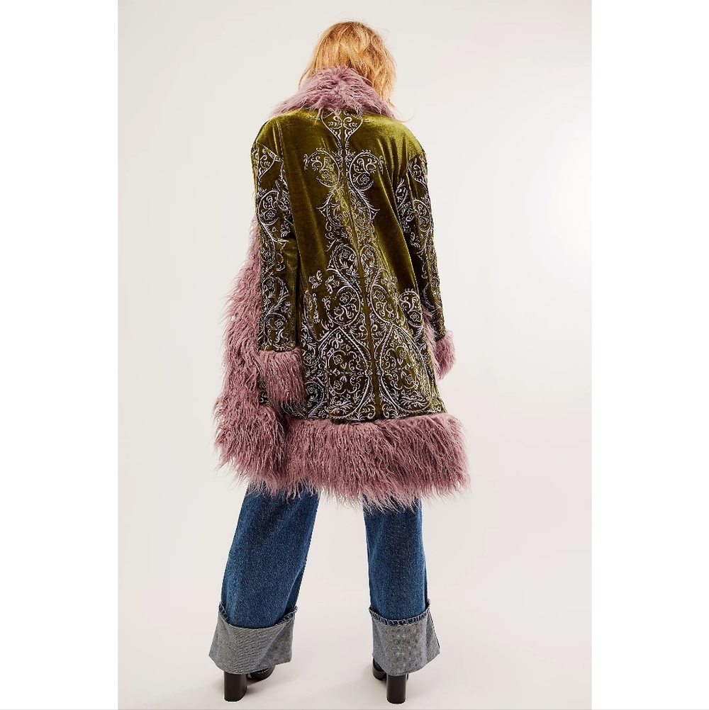 Free People Moon Glow Velvet Embroidered Penny Lane Fur Coat - Picture 10 of 12